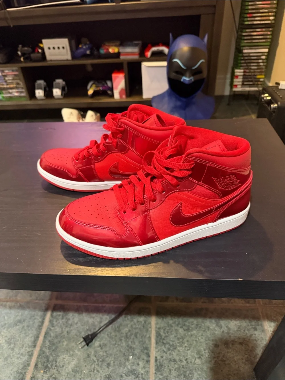 Jordan Men's Red High-Top Sneakers with White Midsole